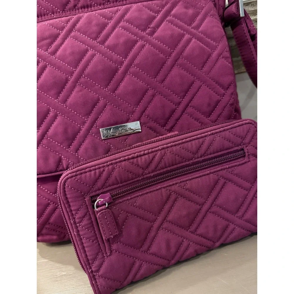 Vera Bradley Plum/Berry Double Zip Crossbody Mailbag  & Turn Lock Wallet Retired